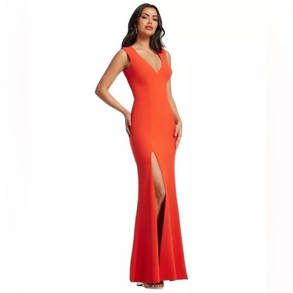 Dress the population Monroe Side Slit Gown maxi dress side slit poppy Red Sz S - Picture 14 of 14